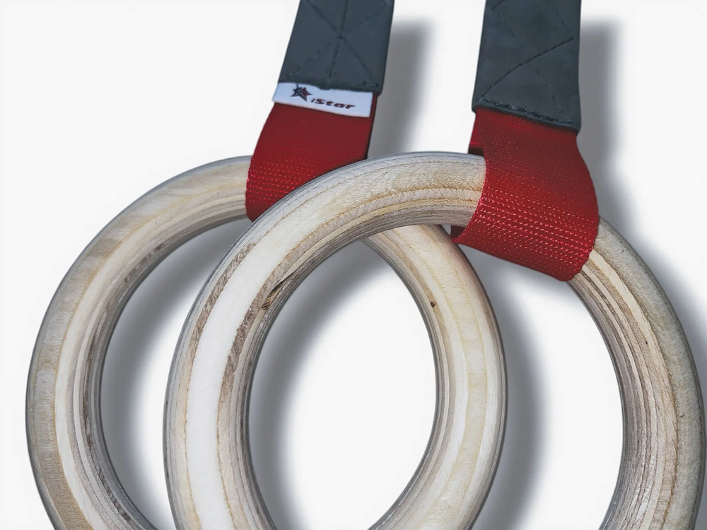 Кольца гимнастические малые - деревянные - комплект с подвесом "нубук"