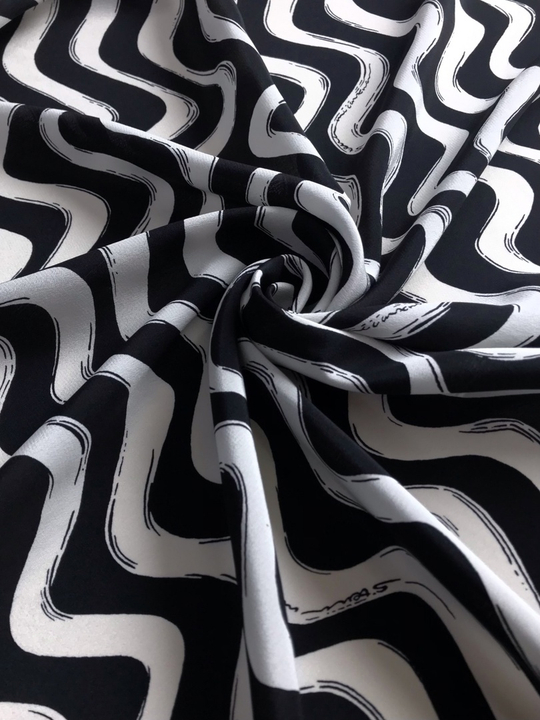 Плательная шелк принт волна черно-белые D15