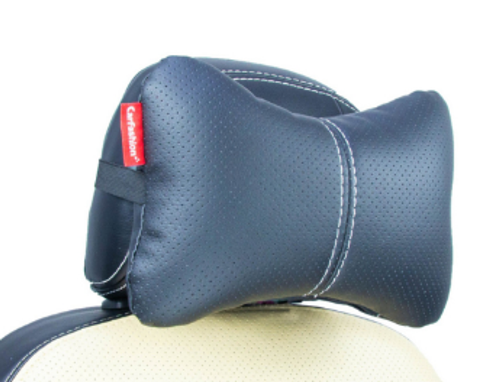 Подушка на подголовник CarFashion -«Экокожа» (1шт) - 41117 -Эко кож черный/черный/шов беж