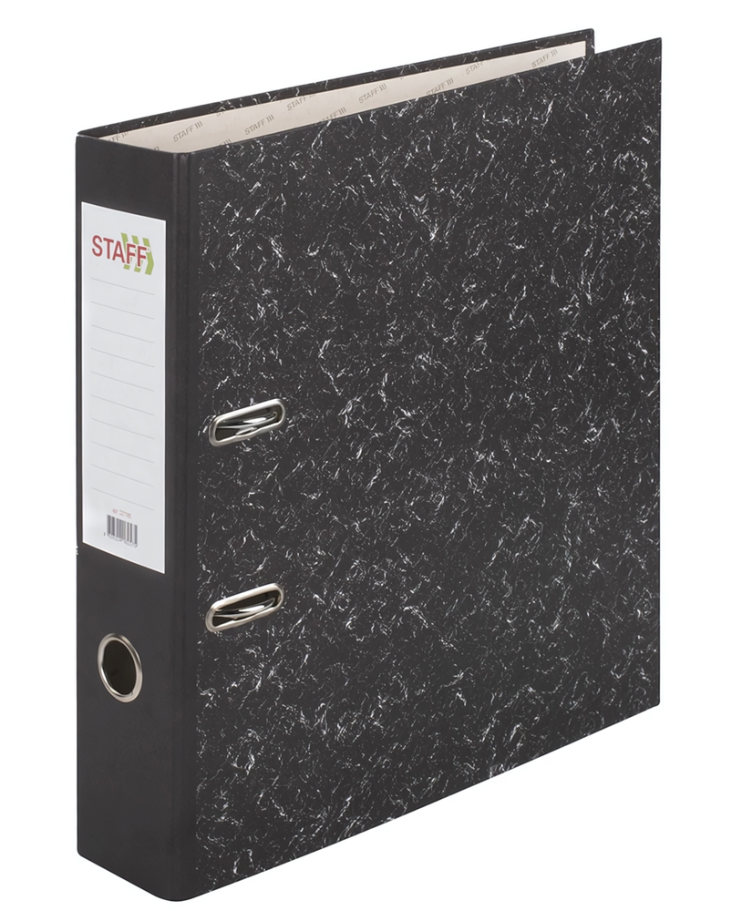 Папка-регистратор 70 мм, без уголка "Basic" бюджет с мраморным покрытием, черная (STAFF)