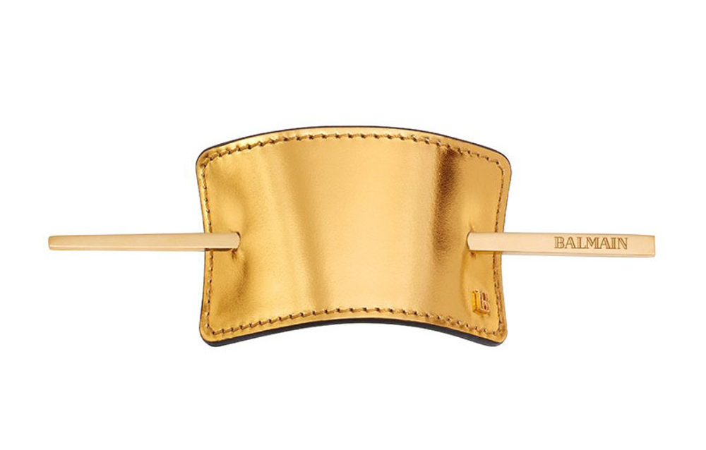 Balmain Hair Couture Заколка из позолоченной кожи Hair Barrette Leather Gold