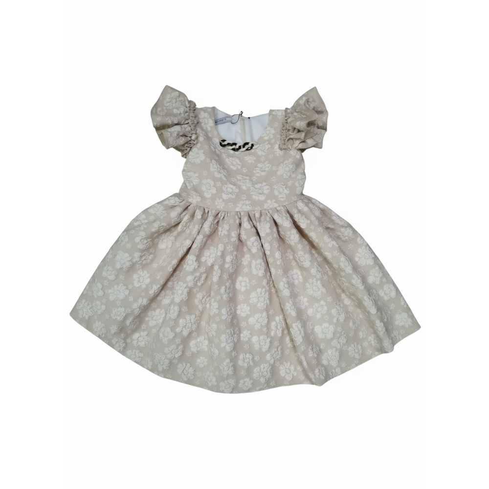 Платье беж рукав фонарик с бусами