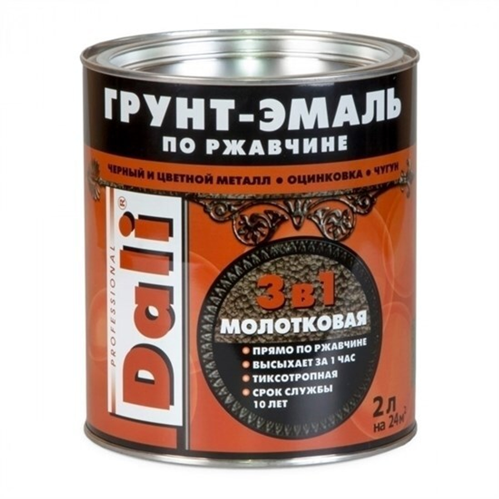 Грунт-эмаль по ржав. молот-я 3в1 2 л черный  Dali