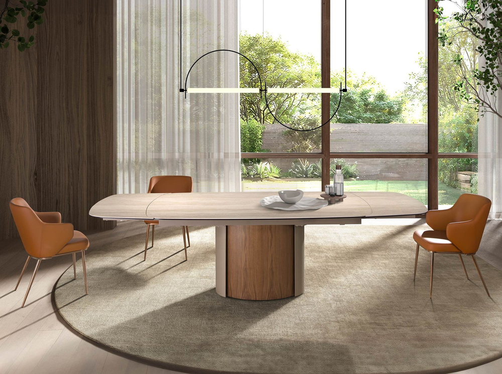 Раздвижной обеденный стол 1162 из керамики, стали и шпона ореха