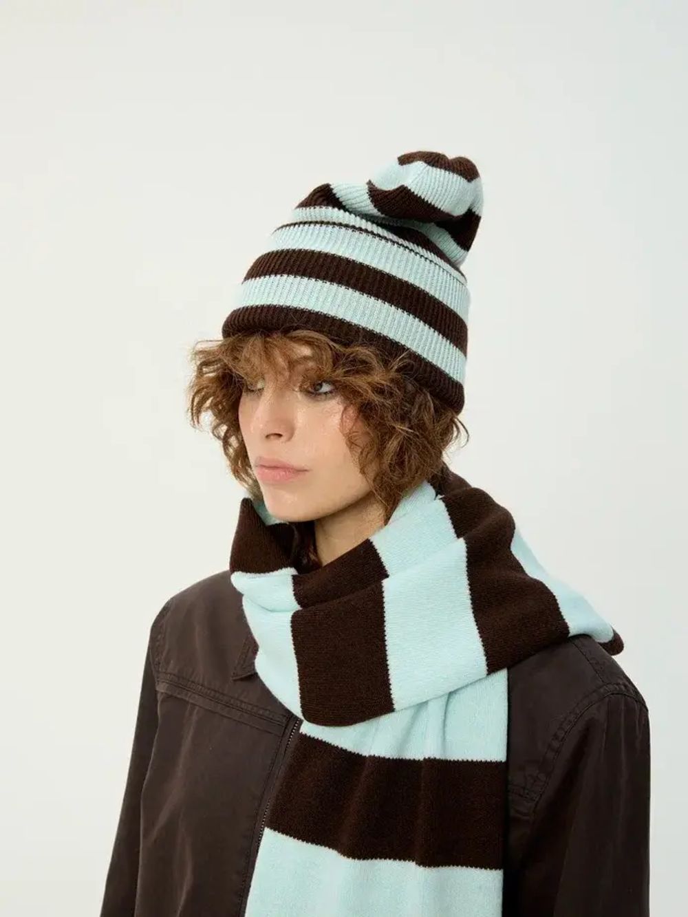 Шапка Kraizy Stripes в полоску шоколад / бирюза