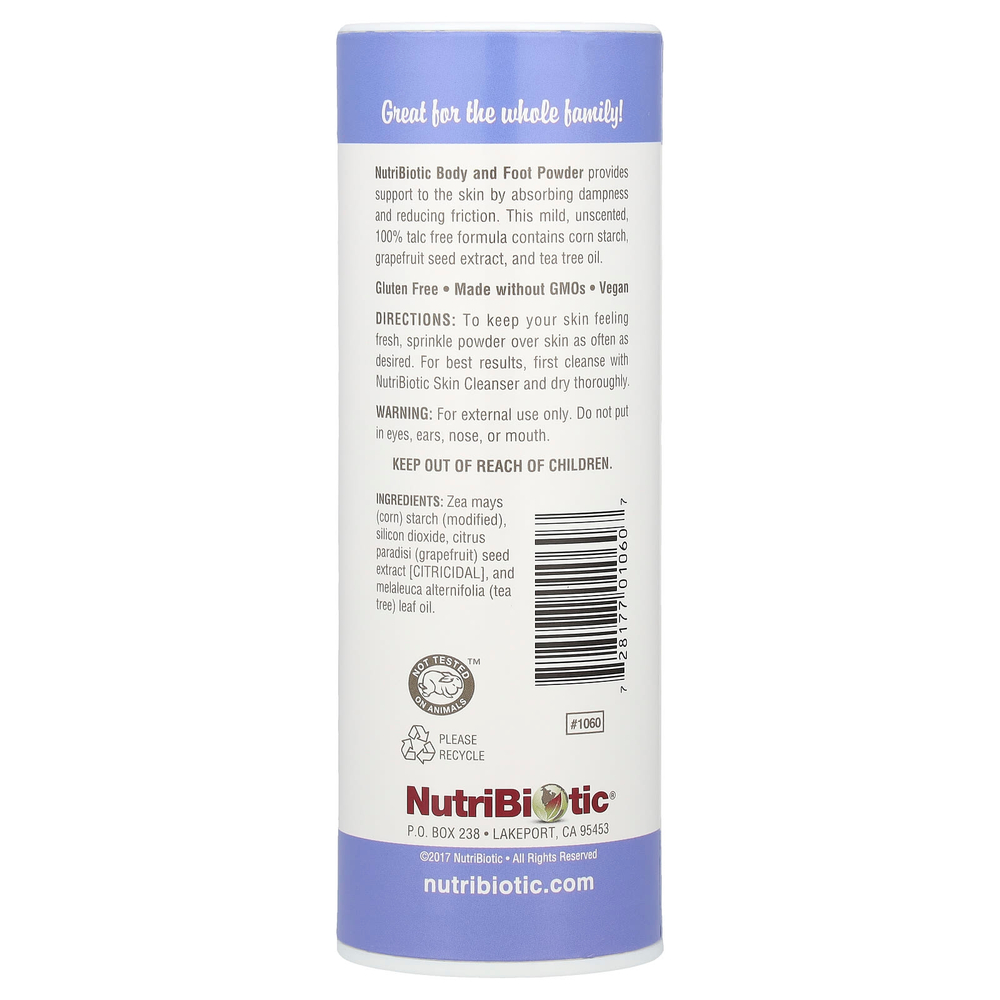NutriBiotic, пудра для тела и ног с экстрактом семян грейпфрута и маслом чайного дерева, без запаха, 113 г (4 унции)