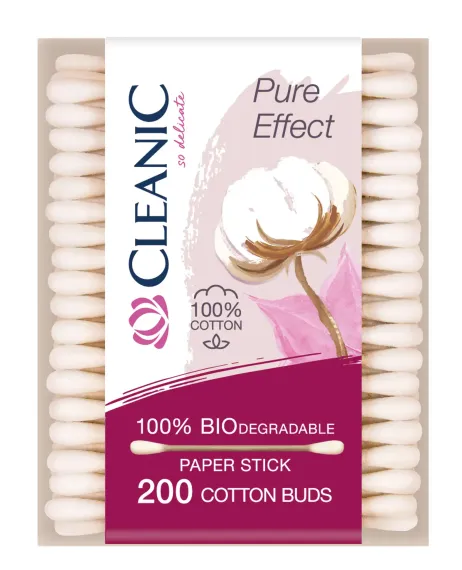 Ватные палочки гигиенические Cleanic Pure Effect в прямоугольной коробке 200шт