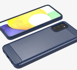 Мягкий чехол синего цвета для смартфона Samsung Galaxy A03S, серия Carbon (стиль карбон) от Caseport