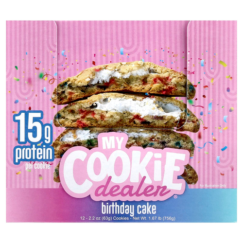 My Cookie Dealer Protein, протеиновое печенье, со вкусом праздничного торта, 12 шт. по 63 г (2,2 унции)