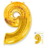 Шар (40"/102 см) Цифра "9" Золото в упаковке / Nine