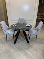 Круглый раздвижной стол "Бонжур", керамогранит, черный мрамор и стулья "Сорренто"