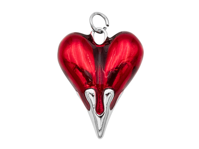 52209-кр Подвеска объемная "Сердце с подтеками" красное, 26*19мм, родий