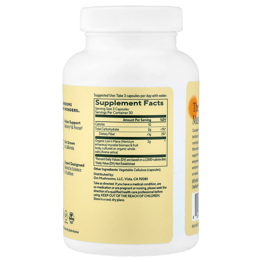 Om Mushrooms, Капсулы с грибами львиной гривой, 90 растительных капсул (666 мг на капсулу)