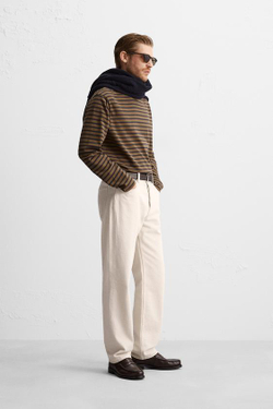 ZARA ФУТБОЛКА В ПОЛОСКУ, ЧЕРНЫЙ-КОРИЧНЕВЫЙ