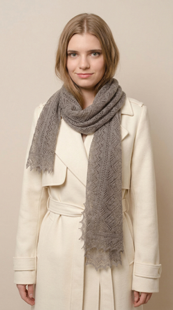 Оренбургский пуховый палантин А12040-03 серый