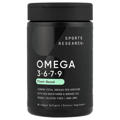 Sports Research, Омега 3-6-7-9, на растительной основе, 90 растительных капсул