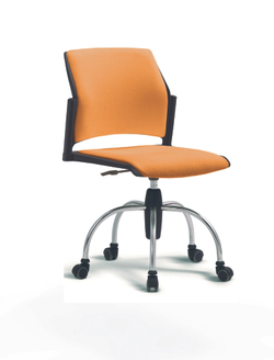 Кресло Rewind каркас хромированный, пластик черный, база паук хромированная, без подлокотников, сидение и спинка оранжевые