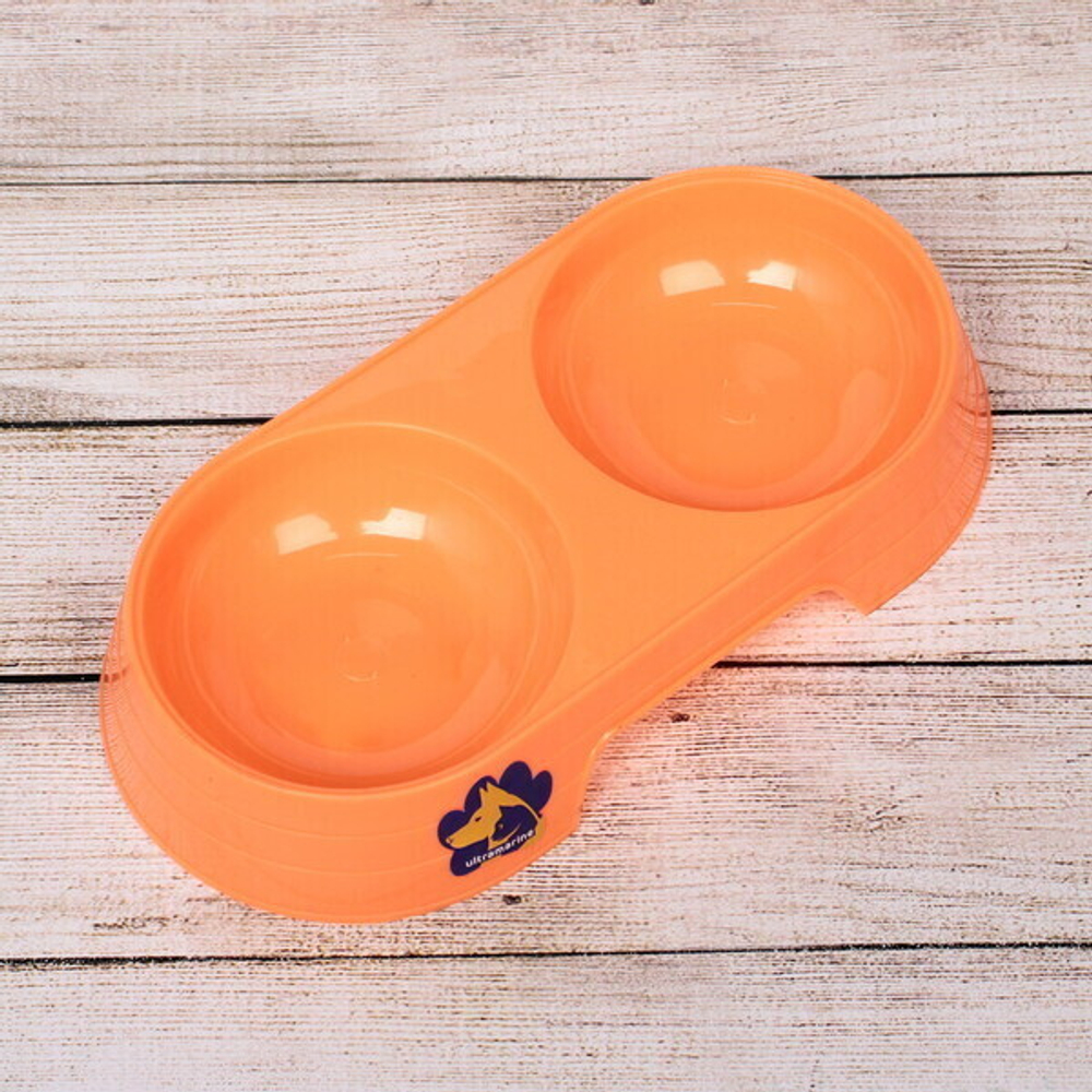 Миска пластиковая двойная «Мр. Марли», цвет кораловый, 23*12*4см