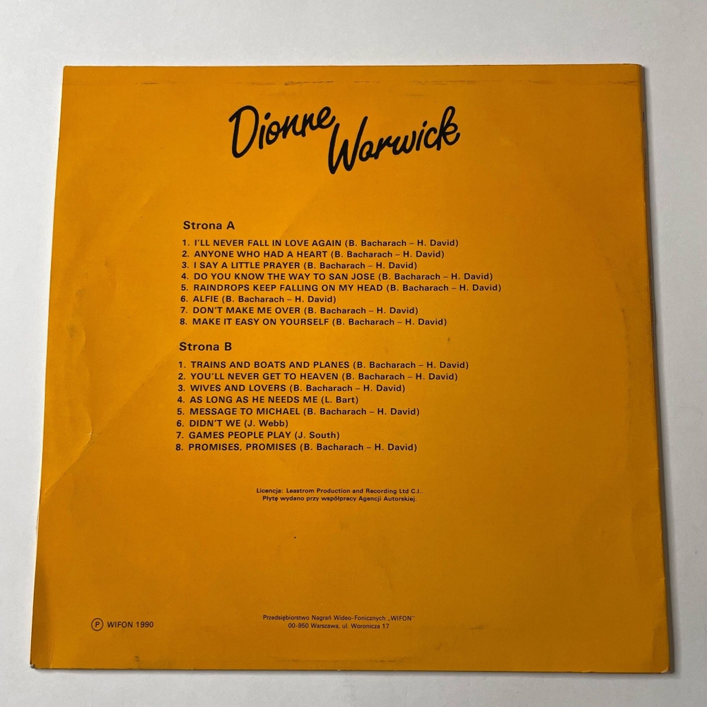 Винтажная виниловая пластинка LP Dionne Warwick Zlote Przeboje (Польша 1990)