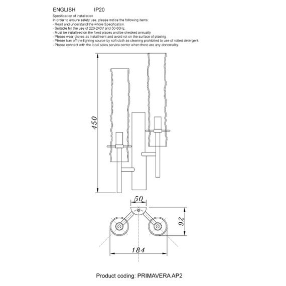 Бра Crystal Lux Primavera AP2 Gold