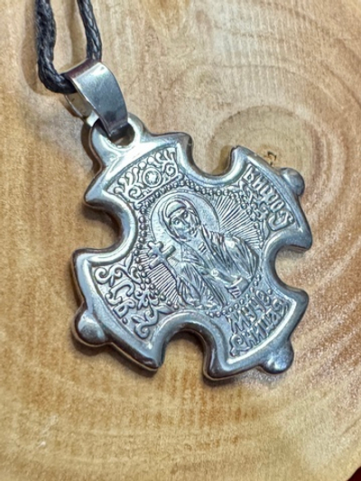 Святая София Нательная икона в форме креста с серебрением