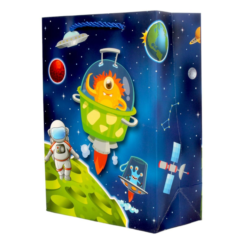 Пакет подарочный "Космос" 18*24*8,5см, ручки-лента, 4 цвета микс