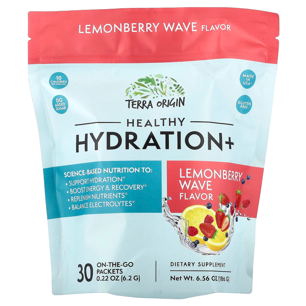 Terra Origin, Healthy Hydration+, Lemonberry Wave, добавка On the Go, 30 пакетиков по 6,2 г (0,22 унции)