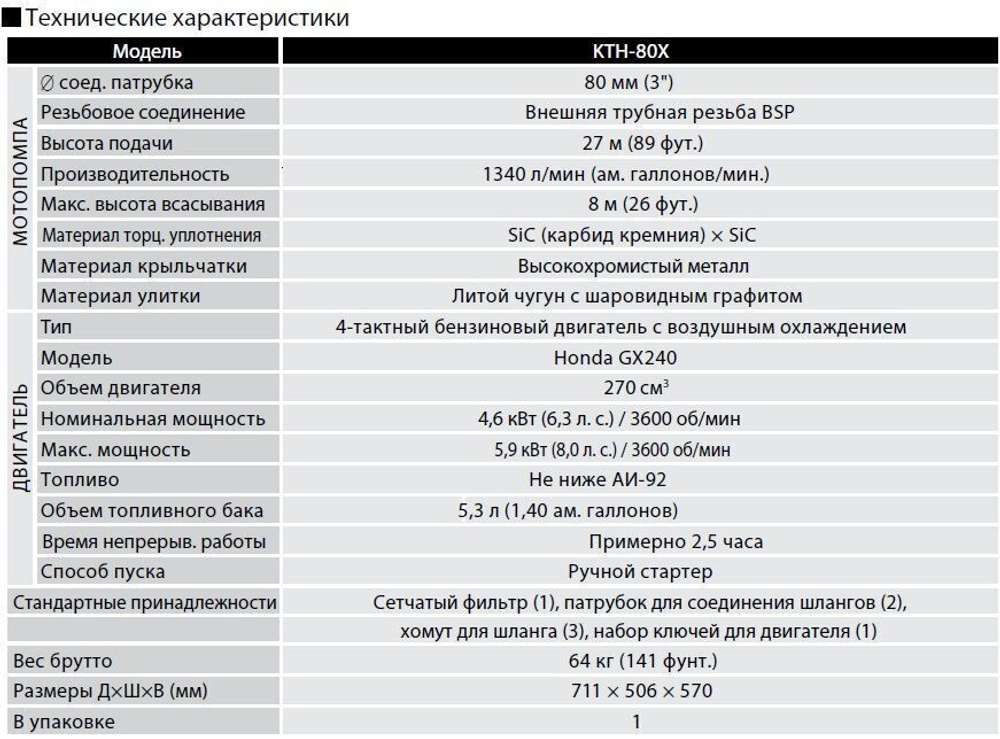 Бензиновая грязевая мотопомпа Koshin KTH-80X o/s