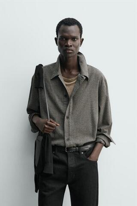 ZARA УКОРОЧЕННАЯ КУРТКА-РУБАШКА В КЛЕТКУ, СЕРЫЙ