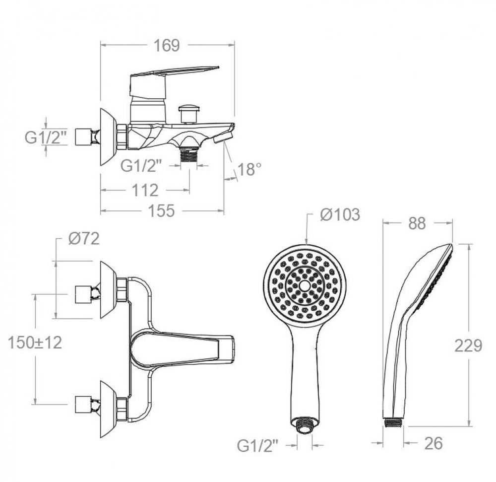 Смеситель для ванной с ручным душем CIVIC 510501D1