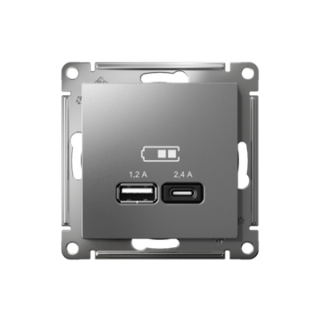 Розетка USB AtlasDesign тип A+C 5В/2.4А 2х5В/1.2А механизм сталь SE ATN000939
