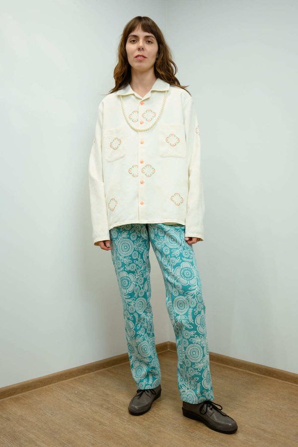 Рубашка с Персиковыми Цветами белая - фото 1