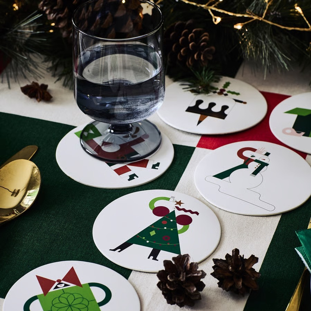 ВИНТЕРФИНТ VINTERFINT Подставки под чашки 6 шт, цветные/рождество