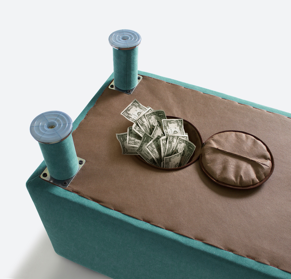 Банкетка с отделениями для тайного хранения и боковым карманом, без ящика, велюр Dream Mint (мятный)