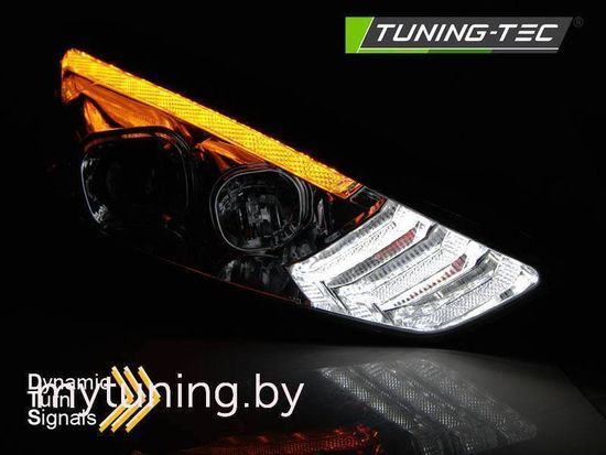 Передние фары для Ford Focus III (15-18) хромированные с динамическим поворотником