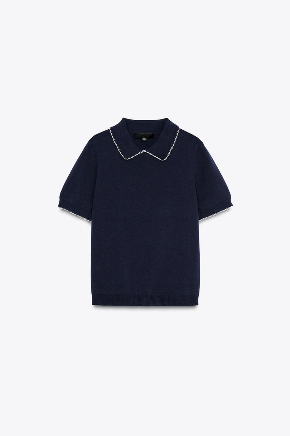 ZARA ТРИКОТАЖНЫЙ ТОП С ОКАНТОВКОЙ, МОРСКОЙ СИНИЙ