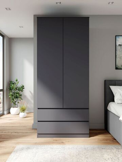 МОРИ МШ 900.2 Шкаф с 2мя дв и 3мя ящ. ВЫСОКИЙ (ш902*г478*в2100мм), ЛДСП графит