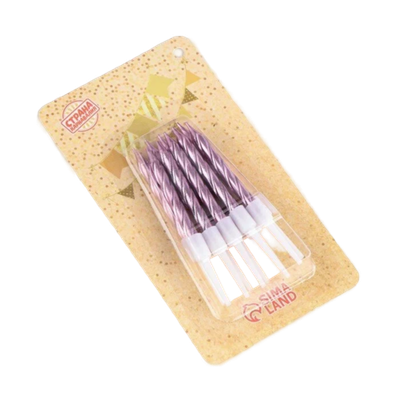 Свечи в торт "Спираль", 10 шт, средние, 7 см, розовый металлик