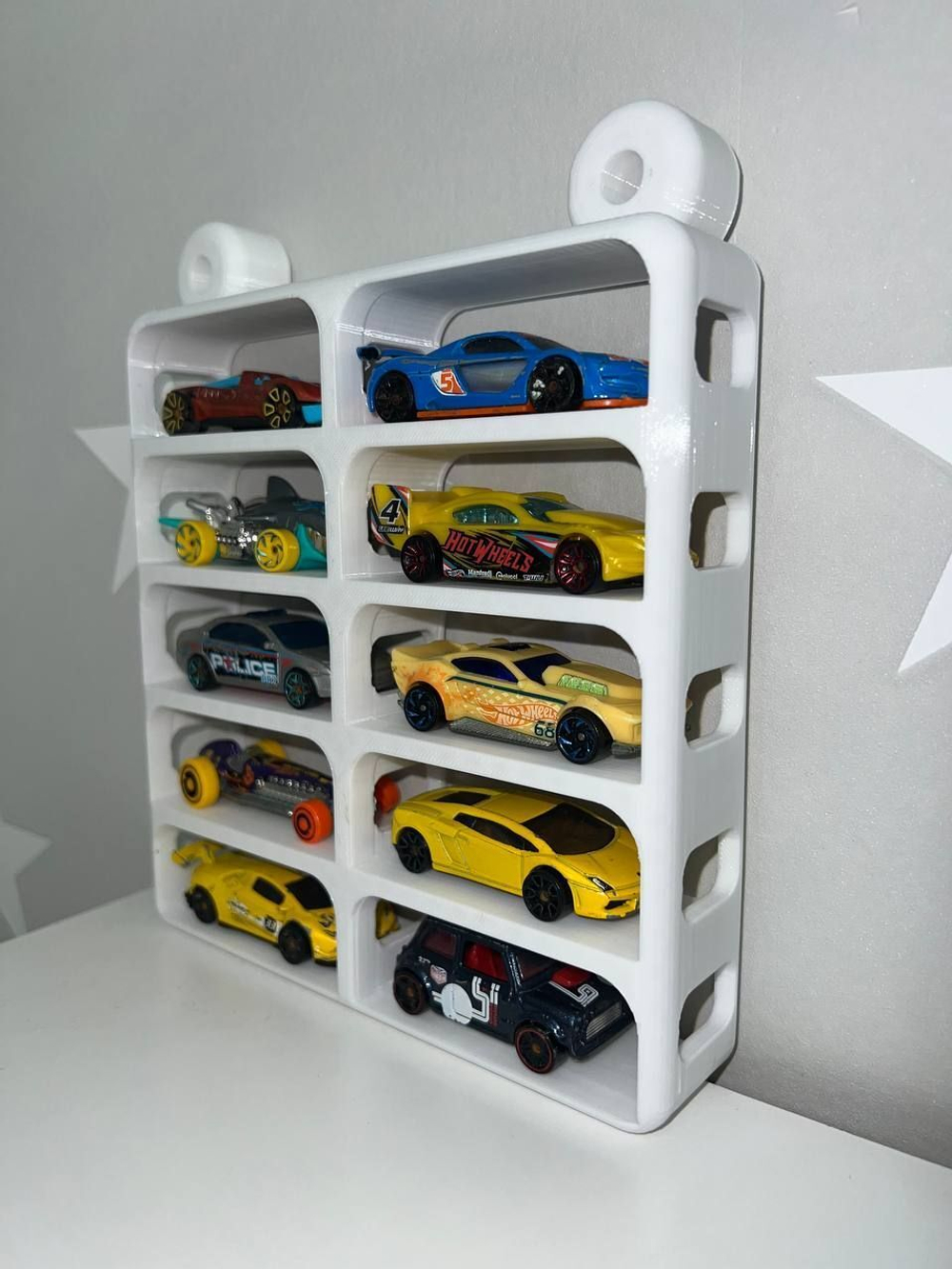 Полка для машинок Hot Wheels 10 шт, крепление на стену для hot wheels 10 шт белый