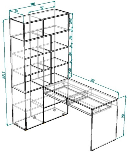 Стол письменный со стеллажом КарИВи 1000 Дуб Сонома Темно-серый