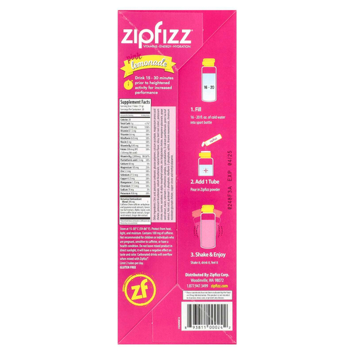 Zipfizz, Энергетическая смесь для здорового спорта с витамином B12, розовый лимонад, 20 тюбиков по 11 г (0,39 унции)