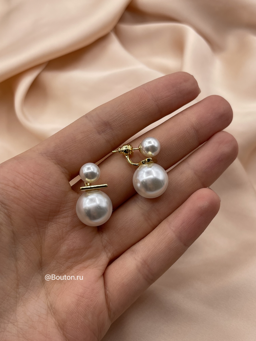Золотистые серьги-трансформеры с жемчужинами
