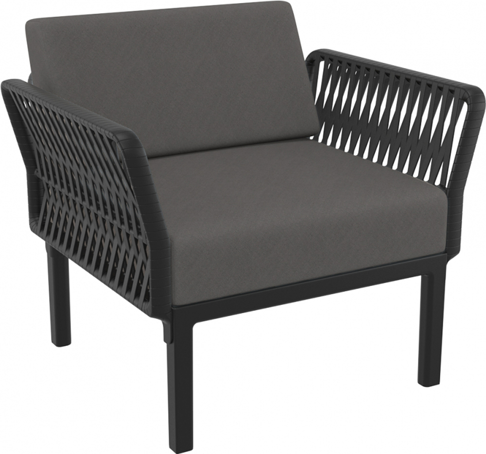 Кресло пластиковое с подушками Siesta Contract Portofino Lounge, черный, темно-серый