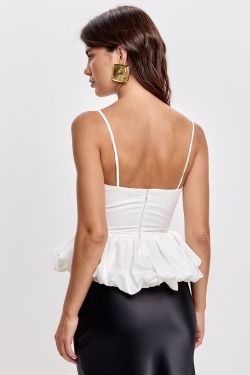 Топ с баской баллон кремового цвета