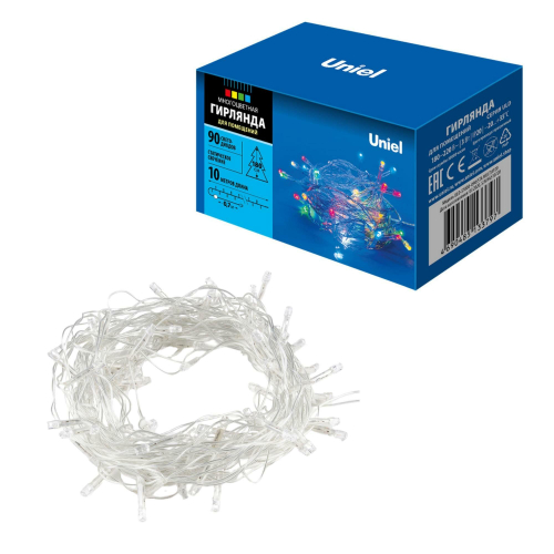 ULD-S1000-090/STA MULTI IP20 Гирлянда светодиодная, 10м. 90 светодиодов. Разноцветный свет. Провод прозрачный. ТМ Uniel