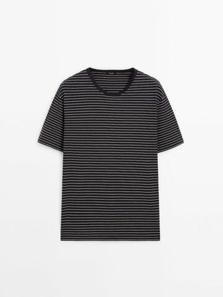 Massimo Dutti Футболка из 100% хлопка средней плотности в полоску, темно-синий