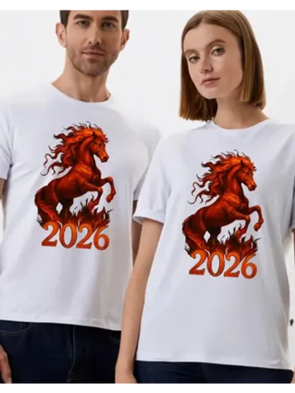 Футболка новогодняя с огненной лошадью