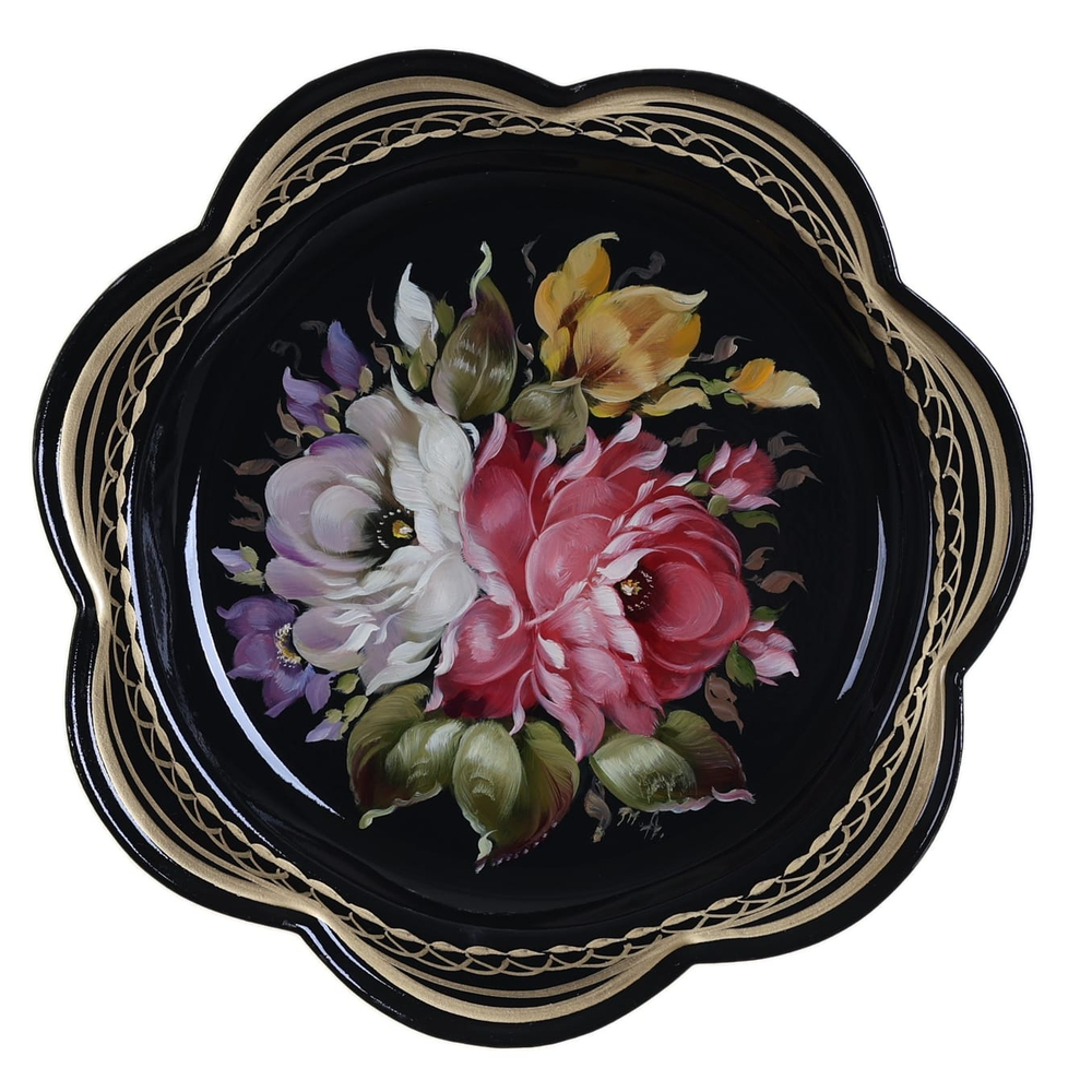 Жостовский поднос декоративный, размер 18 см (A1), металлический