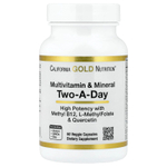 California Gold Nutrition, мультивитамины и минералы с метилом B12, витамином C, L-метилфолатом и биокверцетином, для приёма два раза в день, 60 растительных капсул
