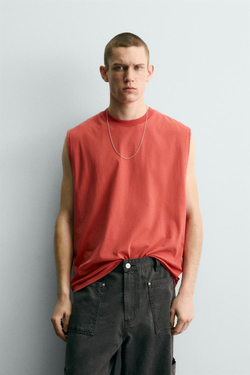 ZARA МАЙКА С ЭФФЕКТОМ ПОТЕРТОСТИ, КРАСНЫЙ